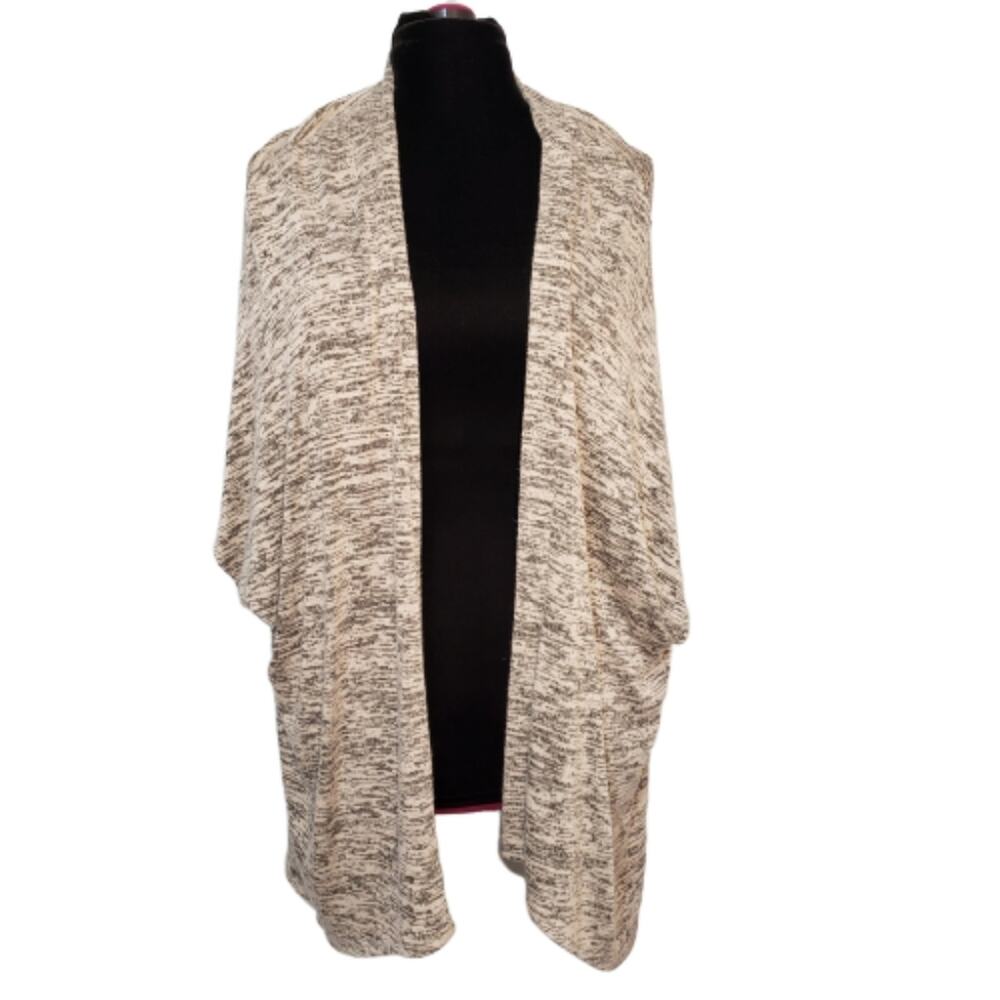 Dolman‎ Sleeve Open Cardigan Knit Sweater Small Marled Grey White